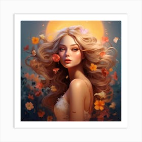 Beautiful Girl With Flowers Art Print