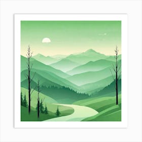 Misty mountains background in green tone 87 Art Print