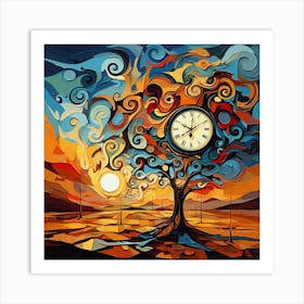 Clock In The Tree Art Print