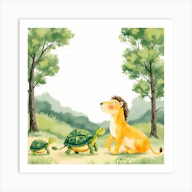 Lion And Turtles In The Forest Art Print