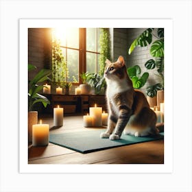 Yoga Cat Wall Print Art A Serene And Humorous Depiction Of A Cat Doing Yoga, Perfect For Combining A Love Of Cats And Wellness In Any Space Art Print