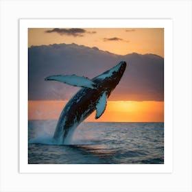Humpback Whale Breaching At Sunset 20 Art Print
