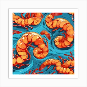 Seamless Pattern With Shrimps 2 Art Print