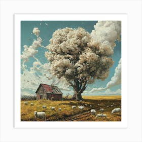 'Sheep Grazing' Art Print