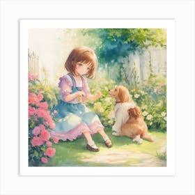 Beautiful Little Girl Playing With Her Do 0 (1) Art Print