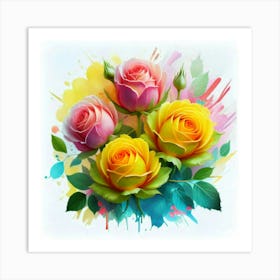 Watercolor design with beautiful roses oil painting abstract 9 Art Print