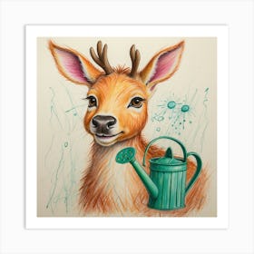 Deer Watering Can 1 Art Print