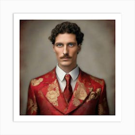 Portrait Of A Man In A Red Suit Art Print