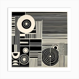 Mid Century Inspired Linocut, Black And White Minimal, 107 Art Print