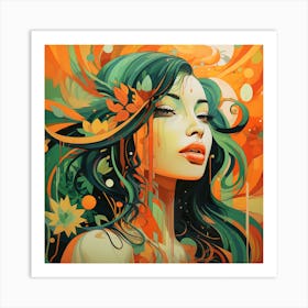 Girl With Green Hair Art Print