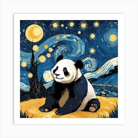 Panda Bear Starry Night Art Print