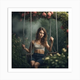 Beautiful Girl On A Swing Art Print
