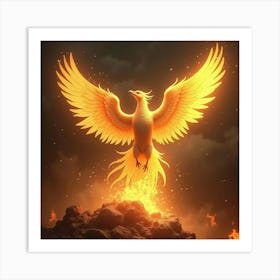 A Celestial Phoenix Rising From The Ashes With Golden, Fiery Wings 1 Art Print