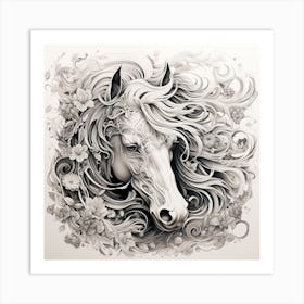 Horse Head With Flowers Art Print