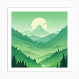 Misty mountains background in green tone 147 Art Print