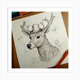 Deer In A Hat 5 Art Print