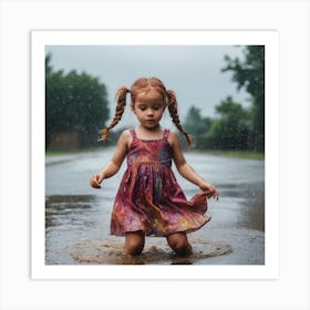 Little Girl Playing In The Rain 1 Art Print