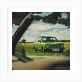 Green Car In A Field Art Print