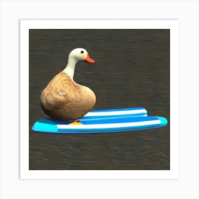 Duck On Surfboard Art Print