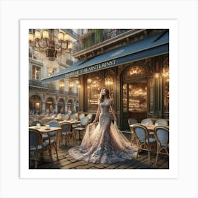 A café in the center of Paris in a beautiful dress by Naderen 2 Art Print