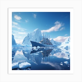 Icebergs And Ship Art Print