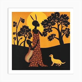 African Woman And Dog Art Print