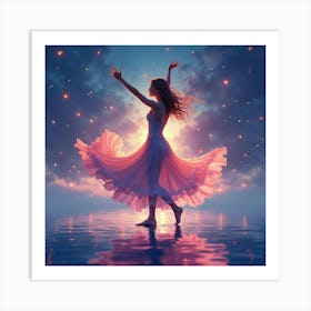 Fluid Dance In Watercolor With Sparkling Twilight Backdrop 1 Art Print