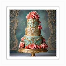 Wedding Cake With Roses Art Print