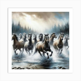 Horses In The River 1 Art Print