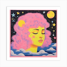 Surreal Space Girl Portrait, Candy Colours Art Print