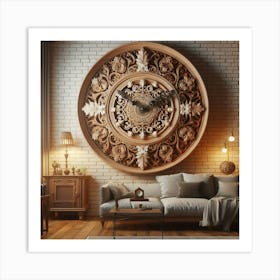 Carved Wooden Wall Clock Art Print