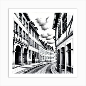 Black And White Drawing Of A Cobblestone Street Art Print