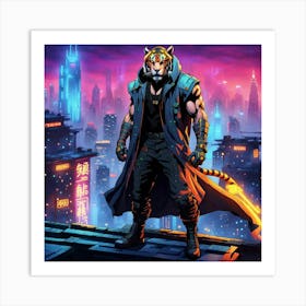 Cyberpunk Tiger In The City 2 Art Print