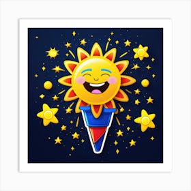 Lovely smiling sun on a blue gradient background 148 Art Print