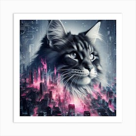 Maine Coon cat silhouette 1 Art Print