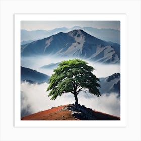 Lone Tree On Top Of Mountain 50 Art Print