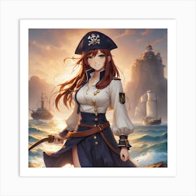 Anime Girl In Pirate Costume Art Print