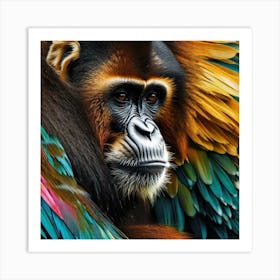 Monkey With Colorful Feathers Art Print