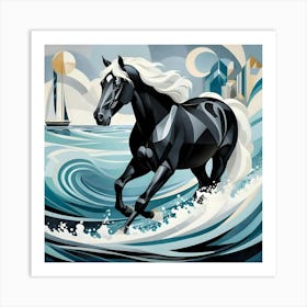 Horse In The Sea Art Print