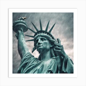 Statue Of Liberty Crying With Her Hands Covering Her Face, Raining Outside, City Background, Hyper R (2) Art Print