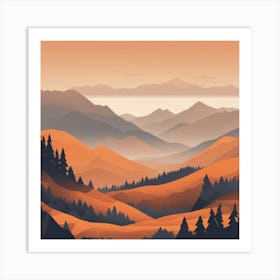 Misty mountains background in orange tone 51 Art Print