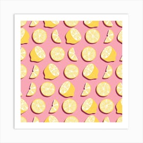 Lemon Pattern On Pink Background Square Art Print
