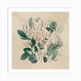 Butterflies And Leaves Art Print