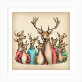 Family Of Reindeer Art Print