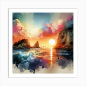 Sunset Over The Ocean 1 Art Print