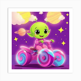 Little Alien On A Tricycle Art Print