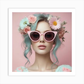 Beautiful Woman In Pink Sunglasses Art Print