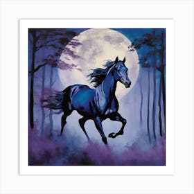 Blue Horse In The Moonlight Art Print