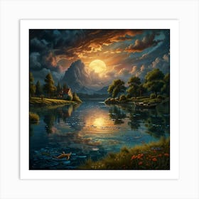 Moonlight By The Lake Art Print