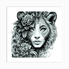 Lion Woman Tattoo Art Print